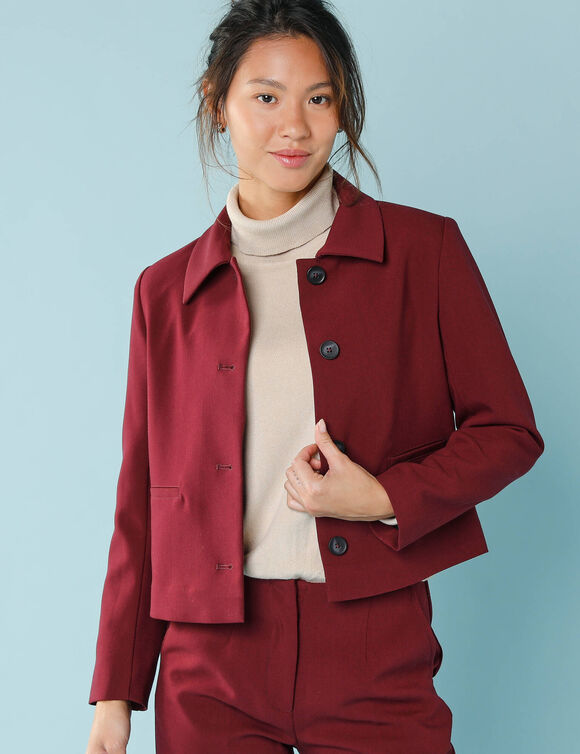 Veste blazer courte unie, Spécial Petites (bordeaux) Veste blazer courte unie, Spécial Petites (bordeaux)
